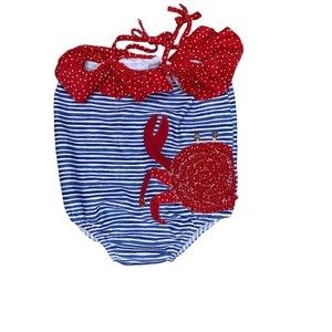 Mud Pie Girls’ Crab/Striped Swimsuit 3T